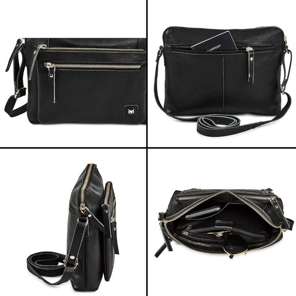 🆕Women Black Nappa Leather Crossbody Handbag Sling Shoulder Bag – Soft Pebbled - Picture 5 of 5